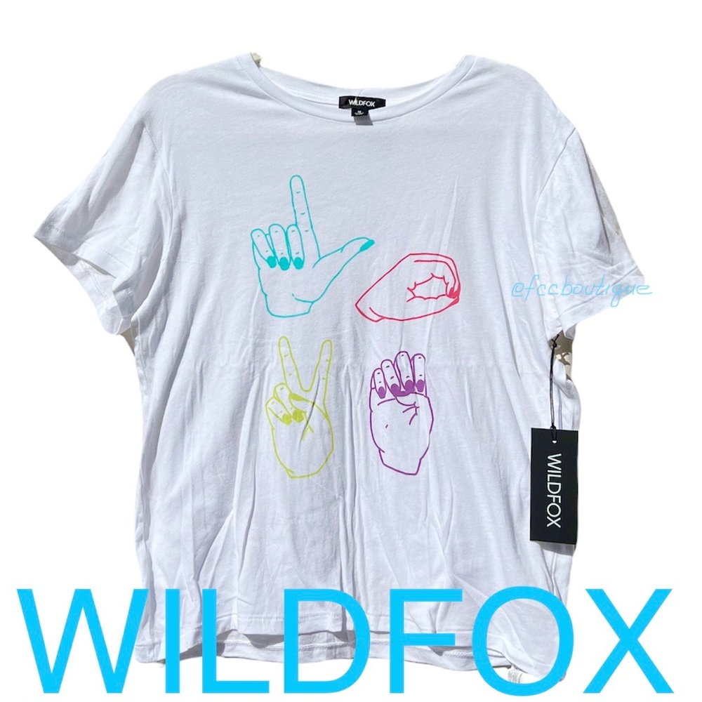 WILDFOX Love signs keke graphic tee shirt white size M